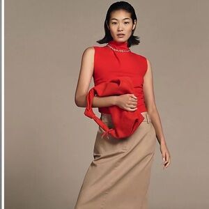 Maeve Anthropologie Mock-Neck Shell Tank Blouse Top in Tomato Size XL